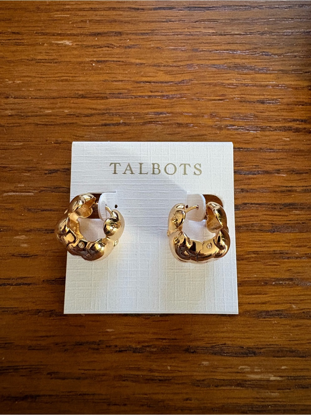NWT Talbots Gold Chunky Front Back Clover Hoop Earrings - Polished Gold Tone